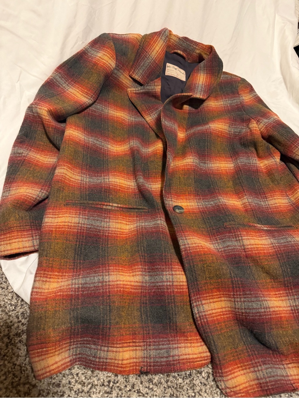 We The Free Plaid Pea Coat in Orange, Green & Gray
